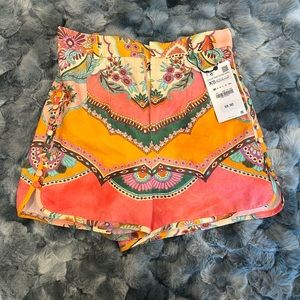Zara, linen, multi-print shorts